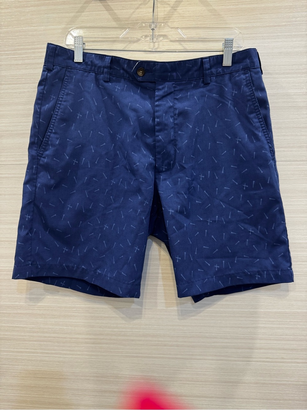Donald Ross Performance Walker Shorts Navy Golf Tee Pattern Flat-Front size 34
